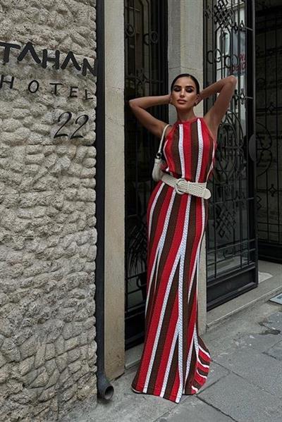 Lucia Çizgili Ajurlu Elbise 2763