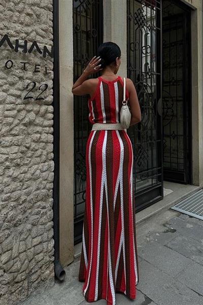 Lucia Çizgili Ajurlu Elbise 2763