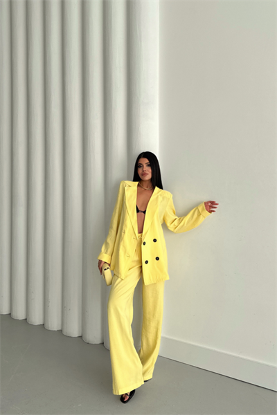 MODAL 4 DÜĞME ASTARSIZ CEKET - PANTOLON TAKIM - Sarı