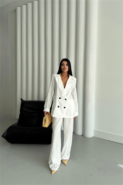 MODAL 4 DÜĞME ASTARSIZ CEKET - PANTOLON TAKIM - Beyaz
