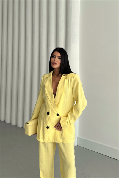 MODAL 4 DÜĞME ASTARSIZ CEKET - PANTOLON TAKIM - Sarı