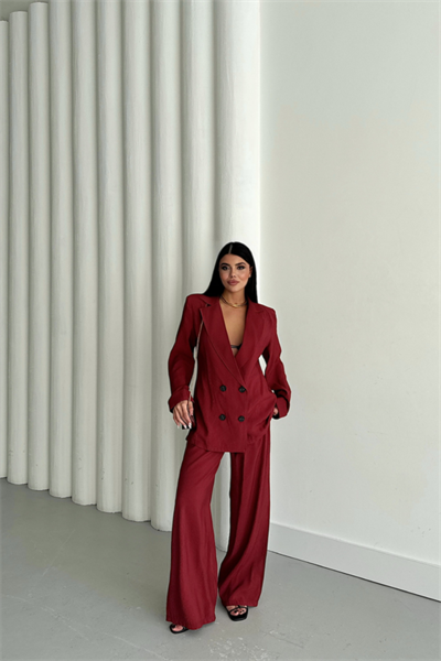 MODAL 4 DÜĞME ASTARSIZ CEKET - PANTOLON TAKIM - Bordo