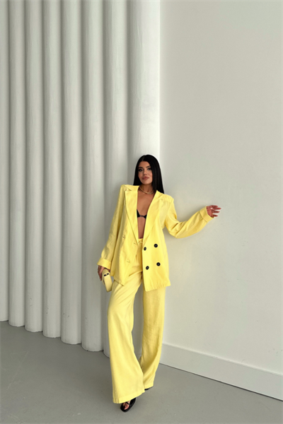 MODAL 4 DÜĞME ASTARSIZ CEKET - PANTOLON TAKIM - Sarı