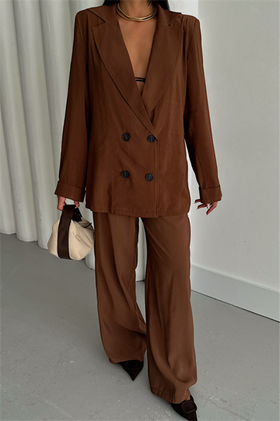 MODAL 4 DÜĞME ASTARSIZ CEKET - PANTOLON TAKIM - Kahverengi