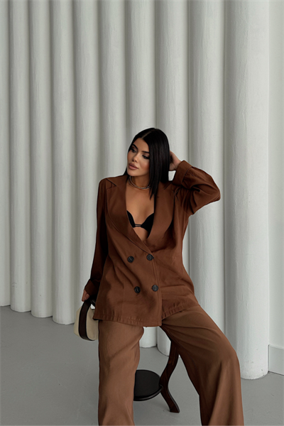 MODAL 4 DÜĞME ASTARSIZ CEKET - PANTOLON TAKIM - Kahverengi