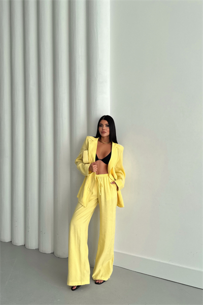 MODAL 4 DÜĞME ASTARSIZ CEKET - PANTOLON TAKIM - Sarı