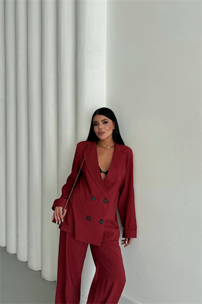 MODAL 4 DÜĞME ASTARSIZ CEKET - PANTOLON TAKIM - Bordo