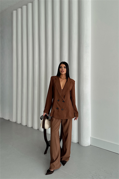 MODAL 4 DÜĞME ASTARSIZ CEKET - PANTOLON TAKIM - Kahverengi