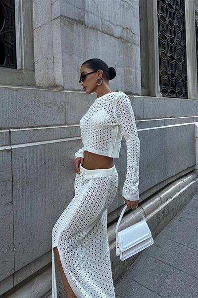 Macey Kroşe Crop Takım 9882