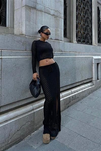 Macey Kroşe Crop Takım 9882