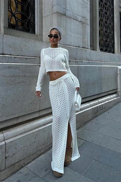 Macey Kroşe Crop Takım 9882