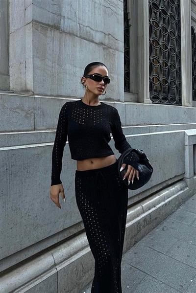 Macey Kroşe Crop Takım 9882