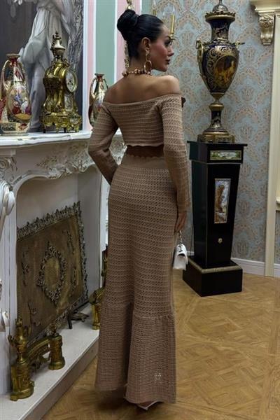 Madonna Yaka Derin Yırtmaç Etekli Şık Triko Takım 10099