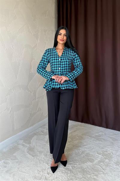 Mavi Arka Fiyonk Detaylı Ceket