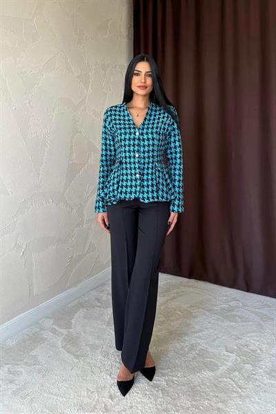 Mavi Arka Fiyonk Detaylı Ceket