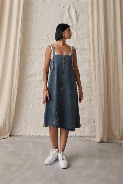 Mavi Askı Aparatlı Kot Elbise