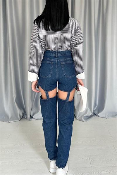 Mavi Askılı İki Parça Jeans Pantolon