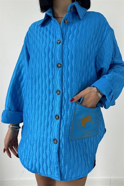 Mavi Cepli Kapitone Gömlek