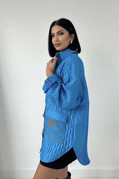 Mavi Cepli Kapitone Gömlek