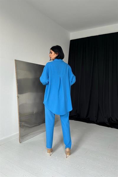 Mavi Gömleği Taşlı Fitilli Takım