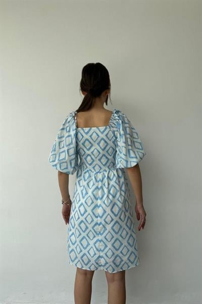 Mavi Kare Desenli Yazlık Elbise