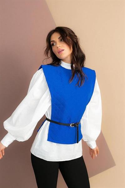 Mavi Kemerli Gömlek Ve Panço Takım