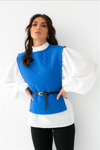 Mavi Kemerli Gömlek Ve Panço Takım