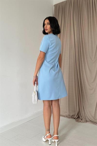 Mavi Kısa Kol Atlas Mini Elbise