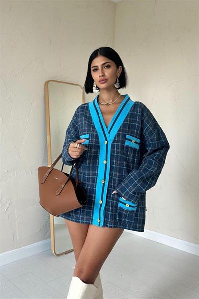 Mavi Ön Ribana Ekose Ceket