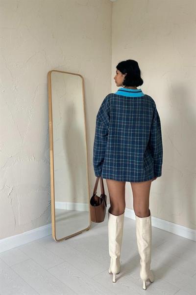 Mavi Ön Ribana Ekose Ceket