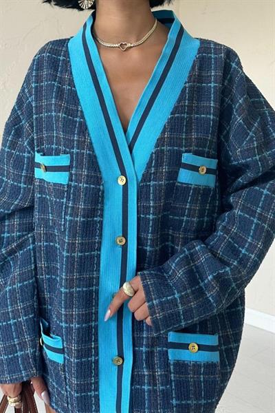 Mavi Ön Ribana Ekose Ceket