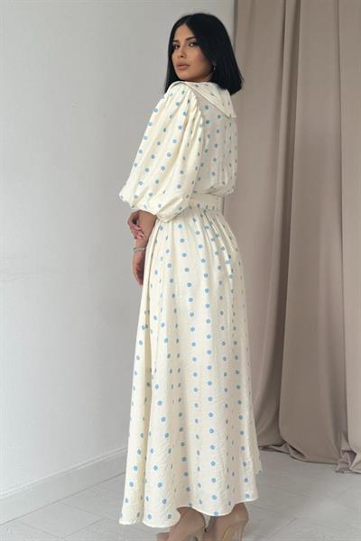 Mavi Puantiyeli Bebe Yaka Elbise