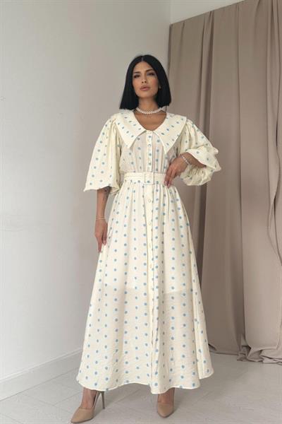 Mavi Puantiyeli Bebe Yaka Elbise