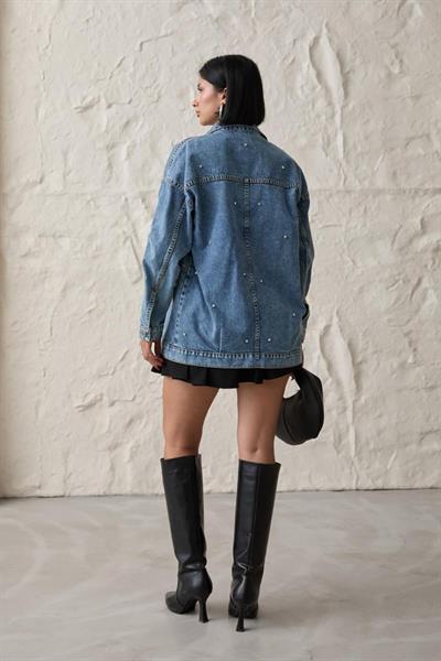 Mavi Taşlı Kot Ceket