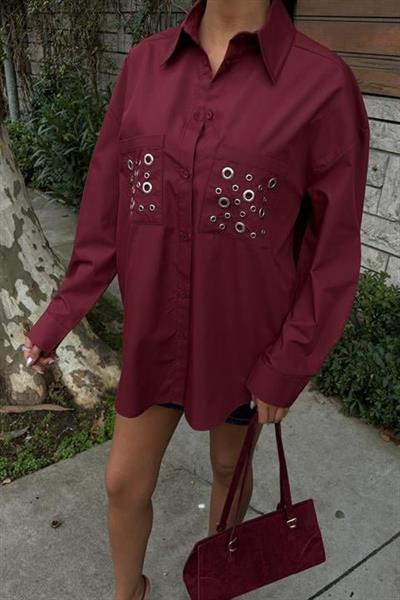 Metal Kuşgözü Detaylı Poplin Gömlek 3453