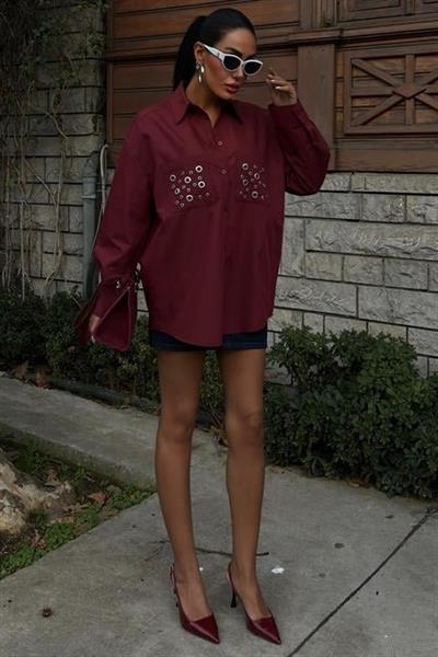 Metal Kuşgözü Detaylı Poplin Gömlek 3453