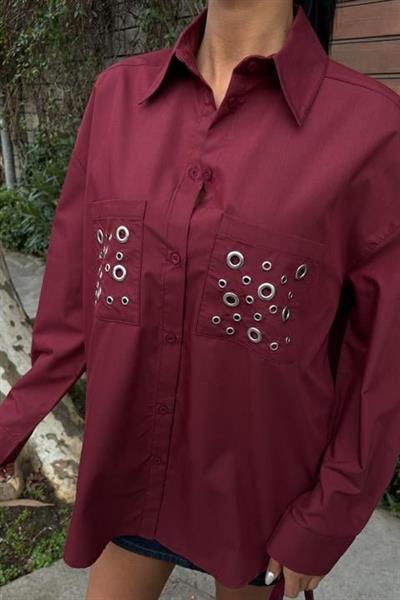 Metal Kuşgözü Detaylı Poplin Gömlek 3453