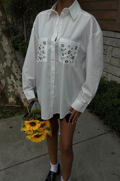 Metal Kuşgözü Detaylı Poplin Gömlek 3453