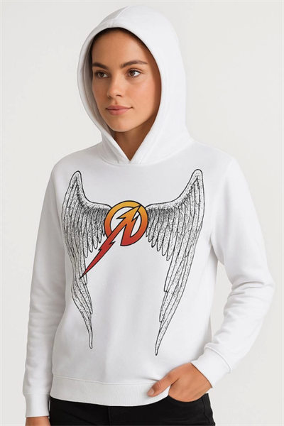Metallica İki İplik Kapüşonlu Ön Ve Arka Baskılı Hoodie - Beyaz