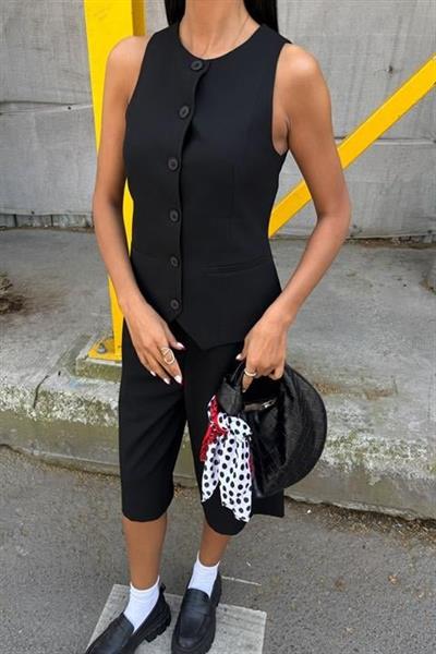 Midi Şortlu Ve Yelekli Viscon Takım 10167