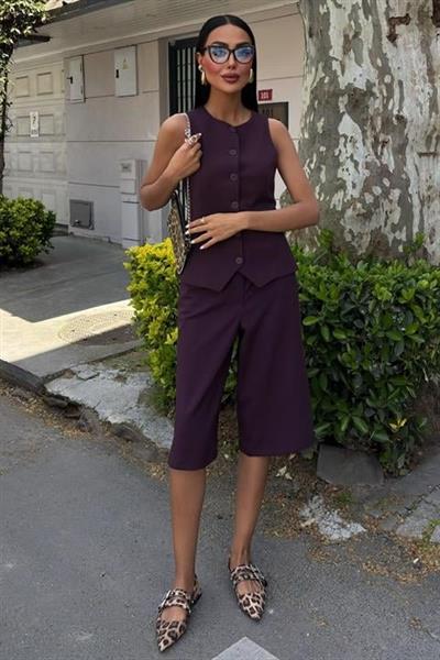 Midi Şortlu Ve Yelekli Viscon Takım 10167