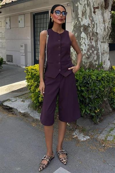 Midi Şortlu Ve Yelekli Viscon Takım 10167