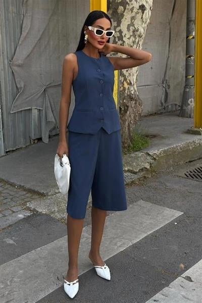 Midi Şortlu Ve Yelekli Viscon Takım 10167