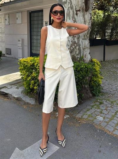 Midi Şortlu Ve Yelekli Viscon Takım 10167