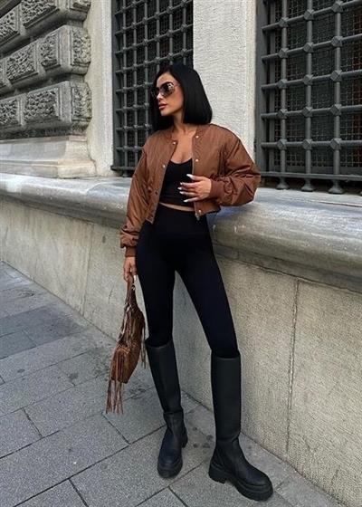 Miecka Crop Bomber Ceket 7022-8