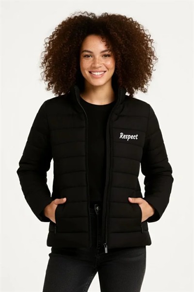 Mikro Su İtici Kapitone Baskılı Astarlı Fermuarlı Bomber Mont - Siyah