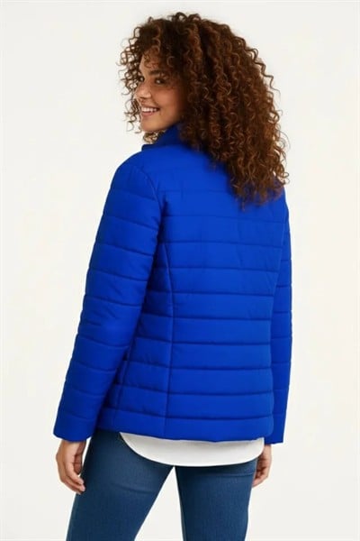 Mikro Su İtici Kapitone Baskılı Astarlı Fermuarlı Bomber Mont - Saks Mavisi