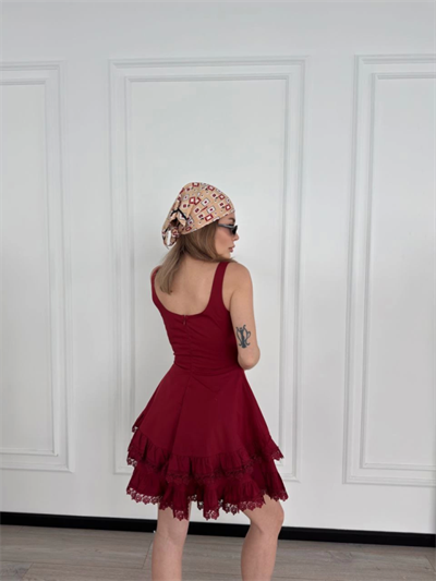 Mini Askılı Elbise - Bordo