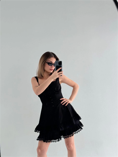 Mini Askılı Elbise - Siyah