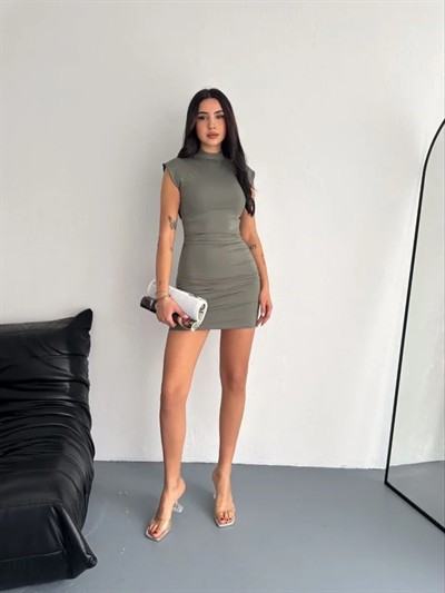 Mini Elbise Yarım Balıkçı Yaka Vücuda Oturan Şık Günlük Elbise - Mint Yeşili